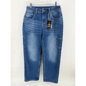 Flamingals Womens High Rise Carpenter Straight Leg Jeans Blue Denim NWT